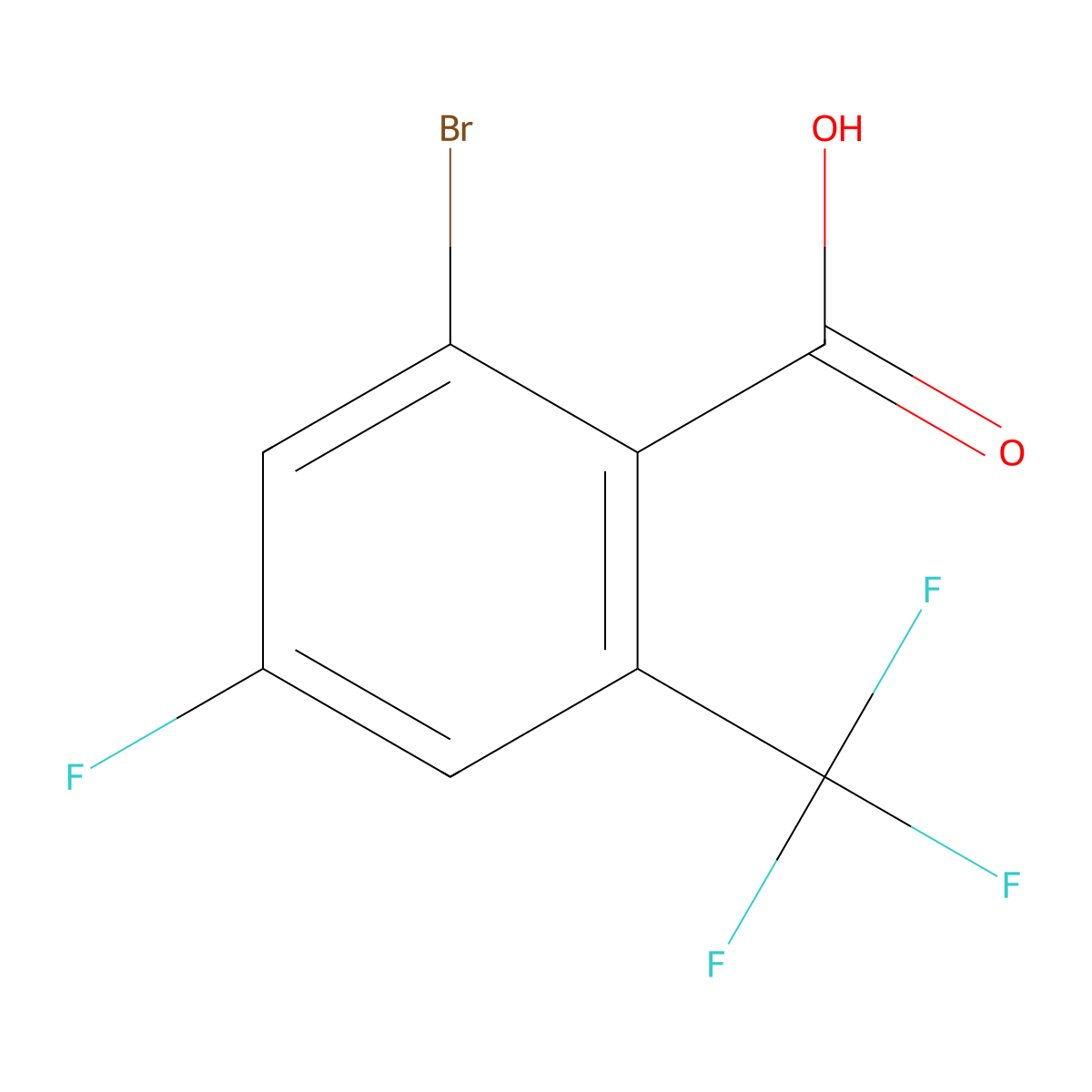 2-Bromo-4-fluoro-6-(trifluoromethyl)benzoic acid molecular structure, CAS 2091606-46-9