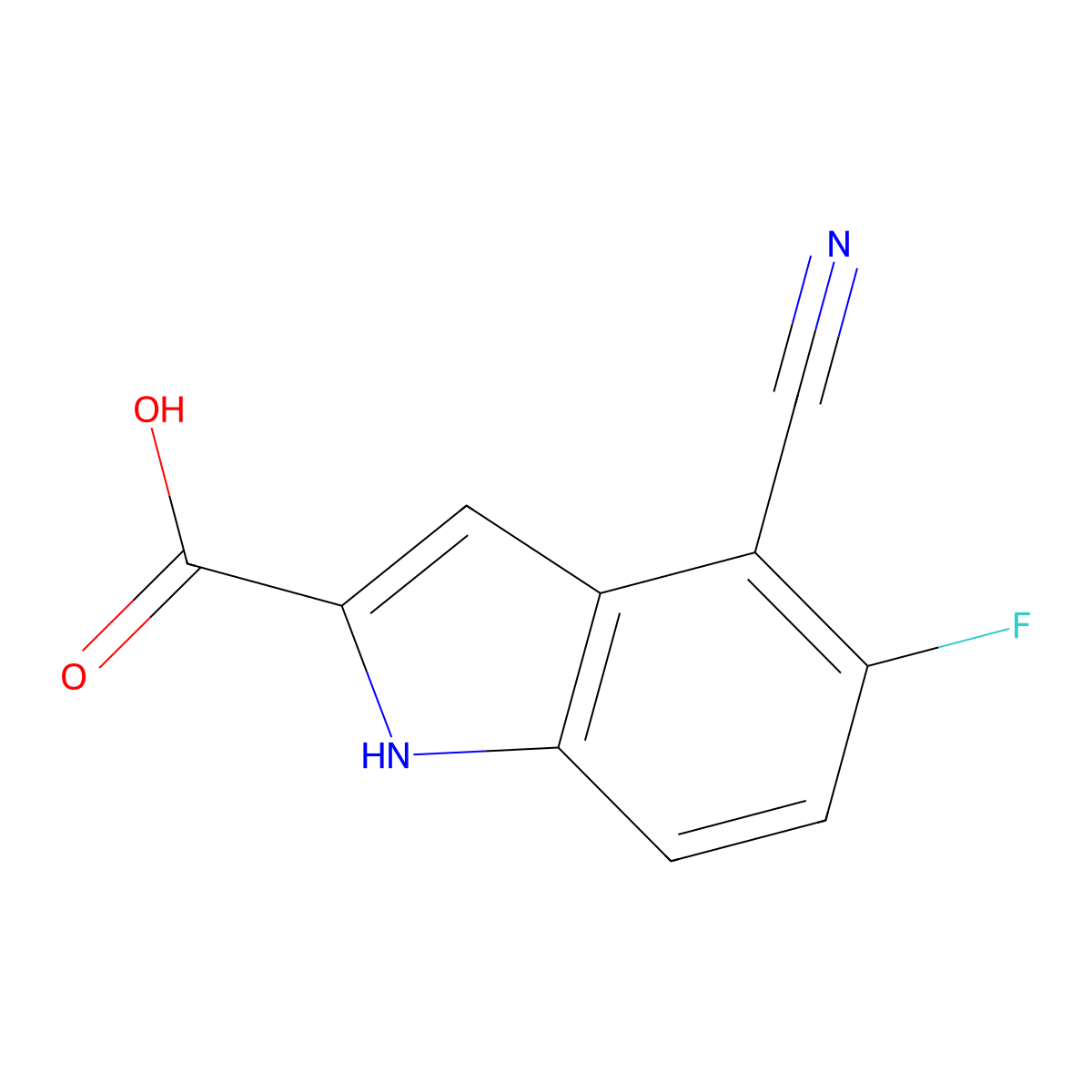 4-cyano-5-fluoro-1H-indole-2-carboxylic acid molecular structure, CAS 2091608-10-3