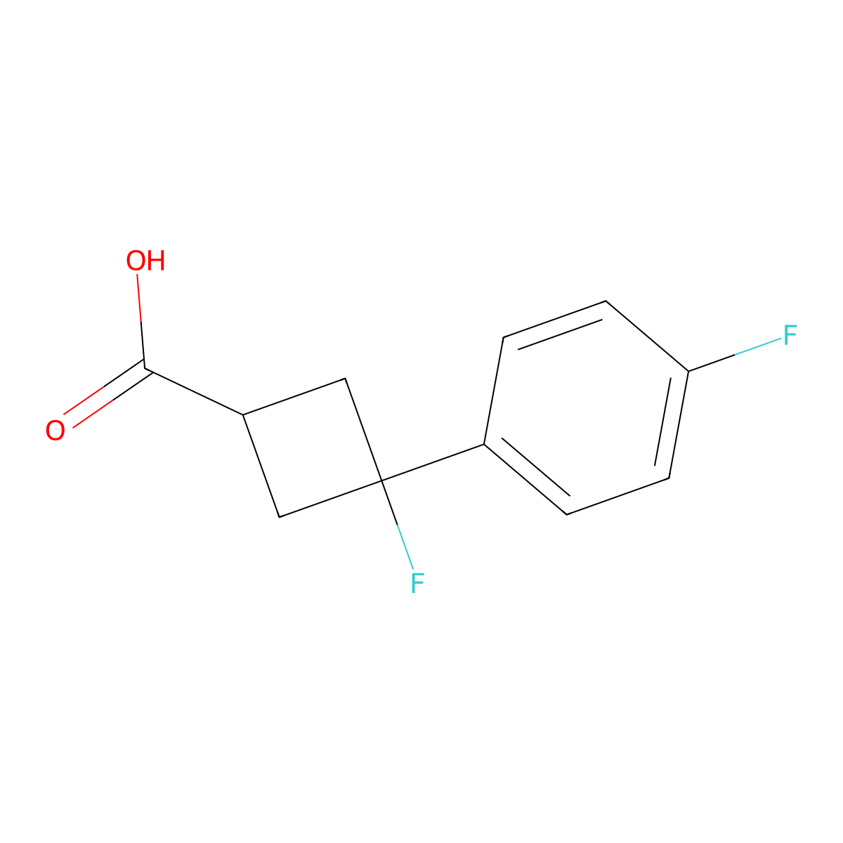 3-Fluoro-3-(4-fluorophenyl)cyclobutane-1-carboxylic acid molecular structure, CAS 2091608-91-0