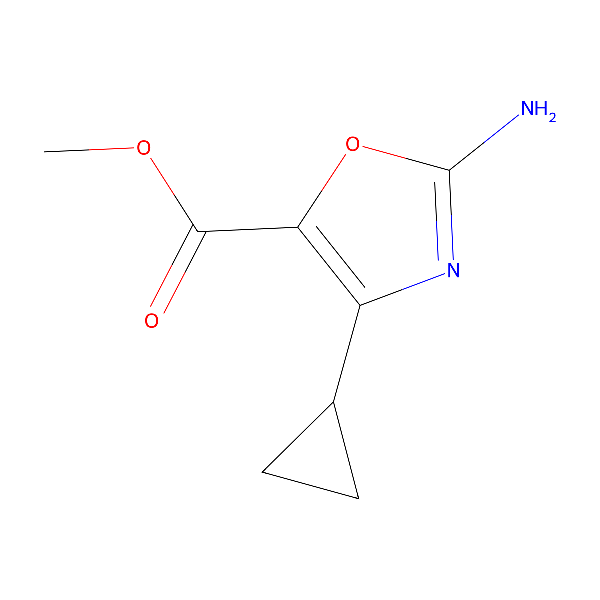 Methyl 2-amino-4-cyclopropyl-1,3-oxazole-5-carboxylate molecular structure, CAS 2091608-98-7