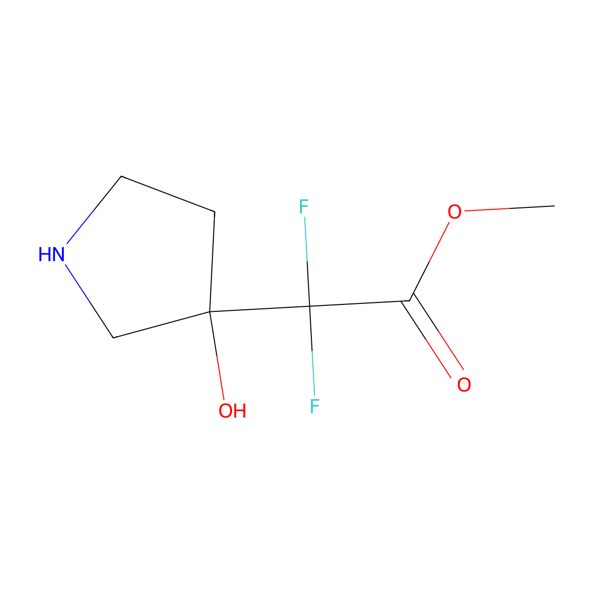 Methyl 2,2-difluoro-2-(3-hydroxypyrrolidin-3-yl)acetate molecular structure, CAS 2091610-08-9