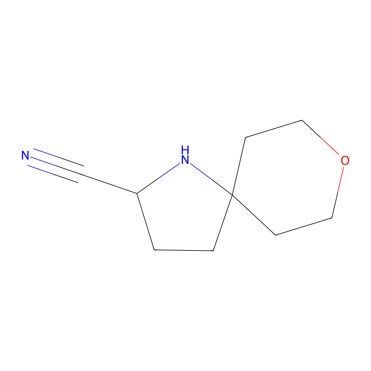 8-Oxa-1-azaspiro[4.5]decane-2-carbonitrile molecular structure, CAS 2091615-72-2