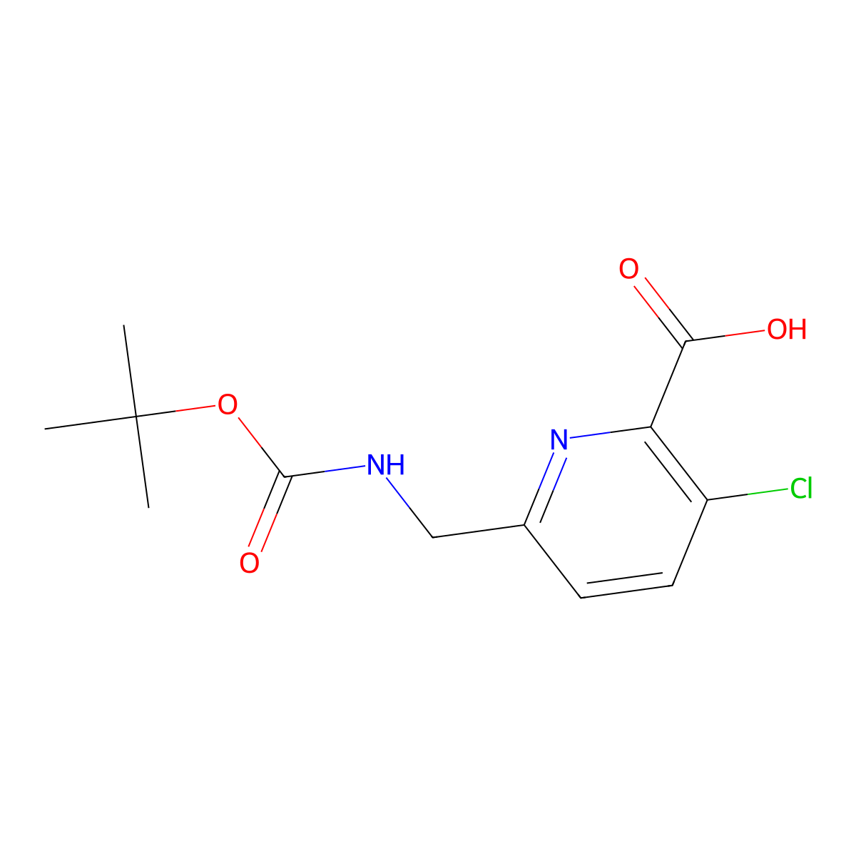 6-({[(Tert-butoxy)carbonyl]amino}methyl)-3-chloropyridine-2-carboxylic acid molecular structure, CAS 2091617-97-7