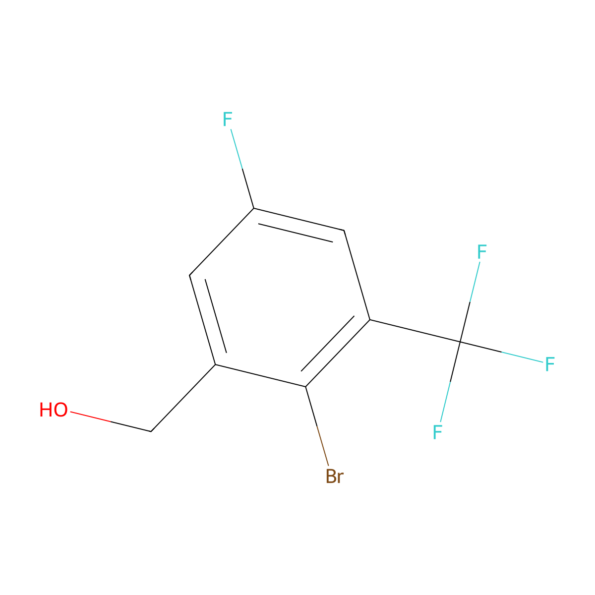 (2-Bromo-5-fluoro-3-(trifluoromethyl)phenyl)methanol molecular structure, CAS 2091622-12-5