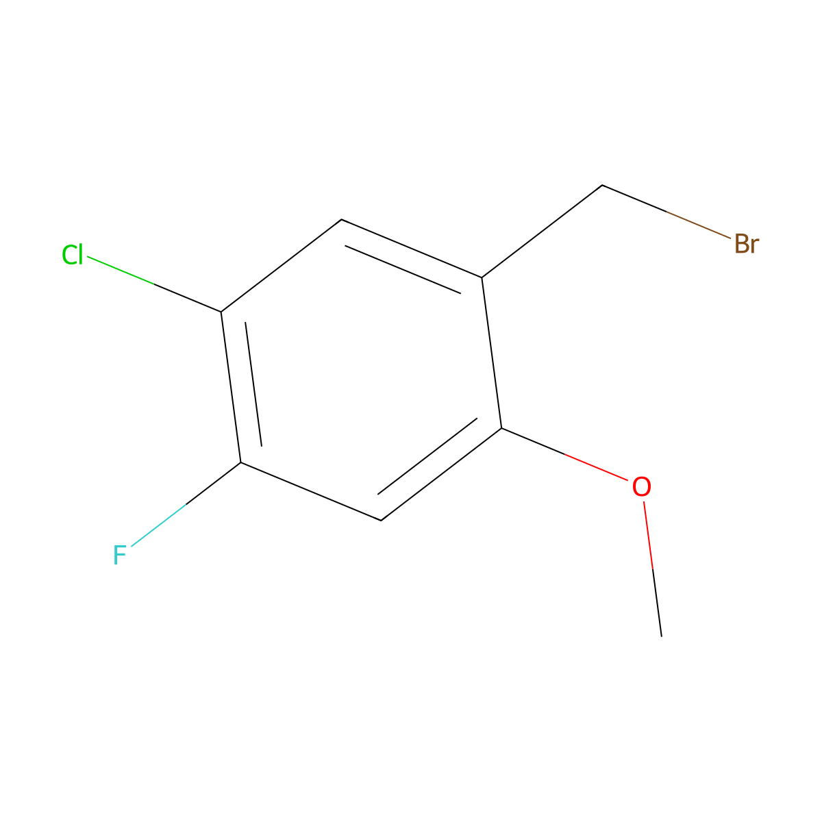 1-(Bromomethyl)-5-chloro-4-fluoro-2-methoxybenzene molecular structure, CAS 2091650-09-6