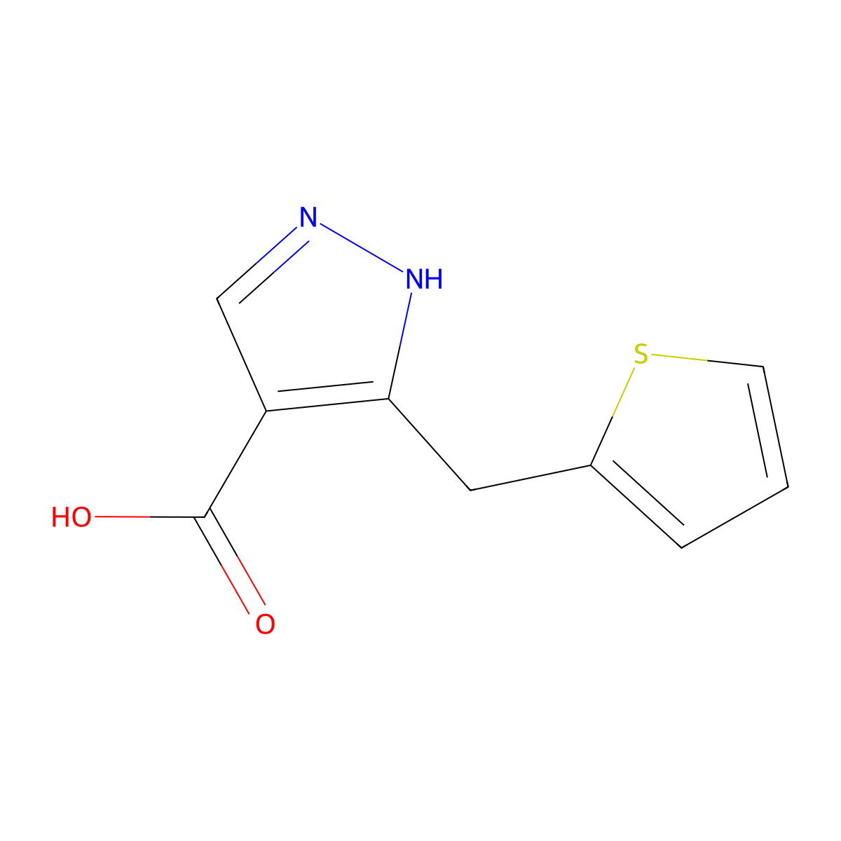 5-(Thiophen-2-ylmethyl)-1H-pyrazole-4-carboxylic acid molecular structure, CAS 2091655-56-8