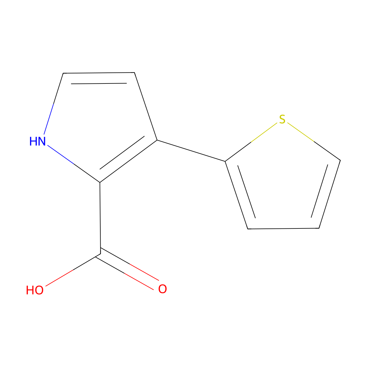 3-(thiophen-2-yl)-1H-pyrrole-2-carboxylic acid molecular structure, CAS 2091656-23-2