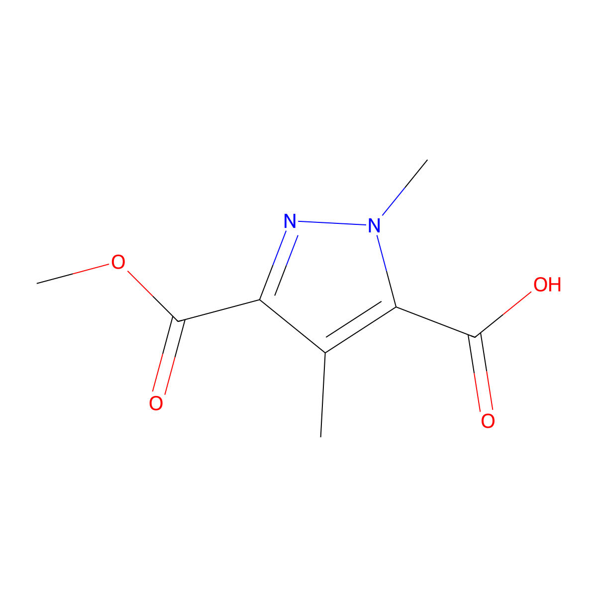 3-(methoxycarbonyl)-1,4-dimethyl-1H-pyrazole-5-carboxylic acid molecular structure, CAS 2091659-29-7