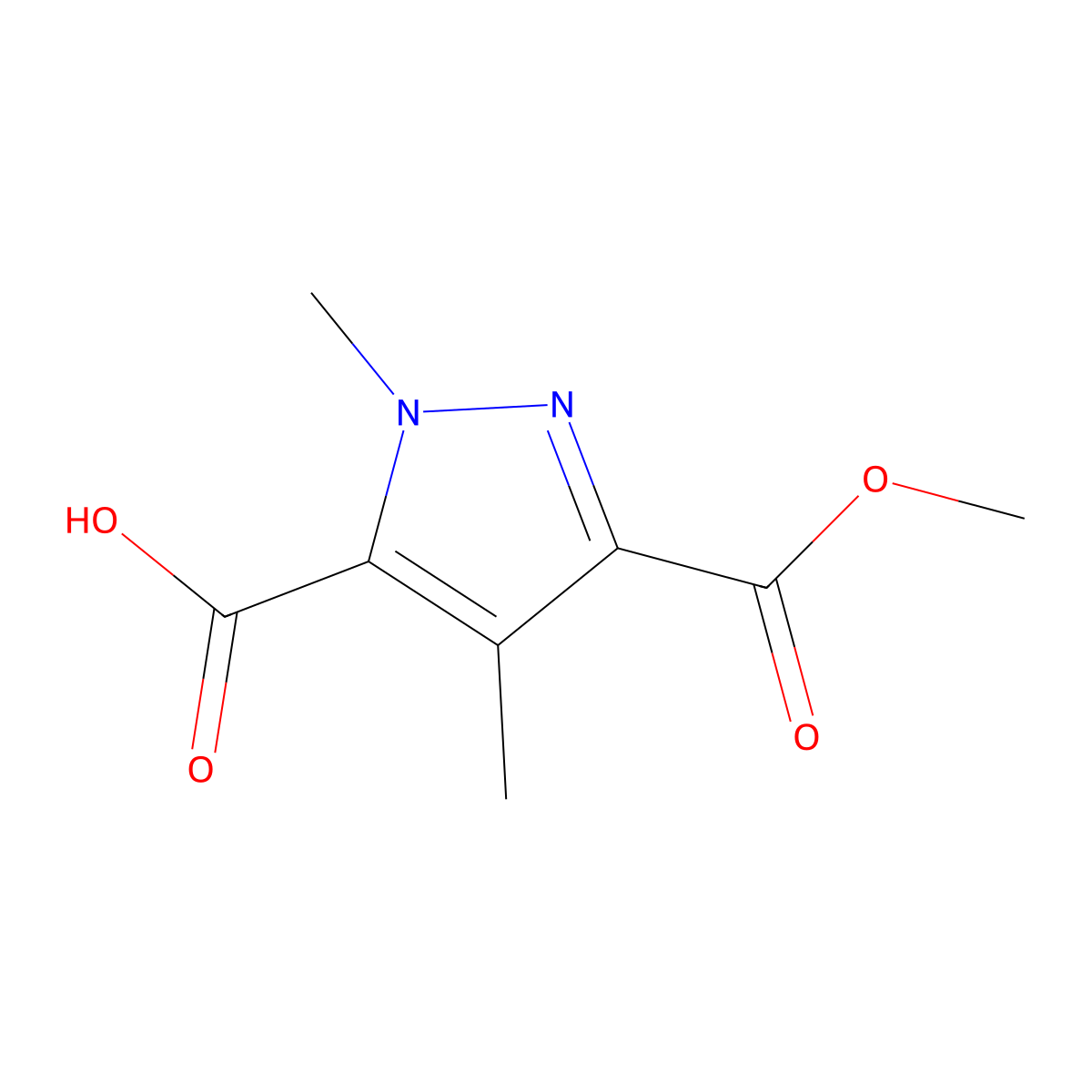 3-(methoxycarbonyl)-1,4-dimethyl-1H-pyrazole-5-carboxylic acid molecular structure, CAS 2091659-29-7