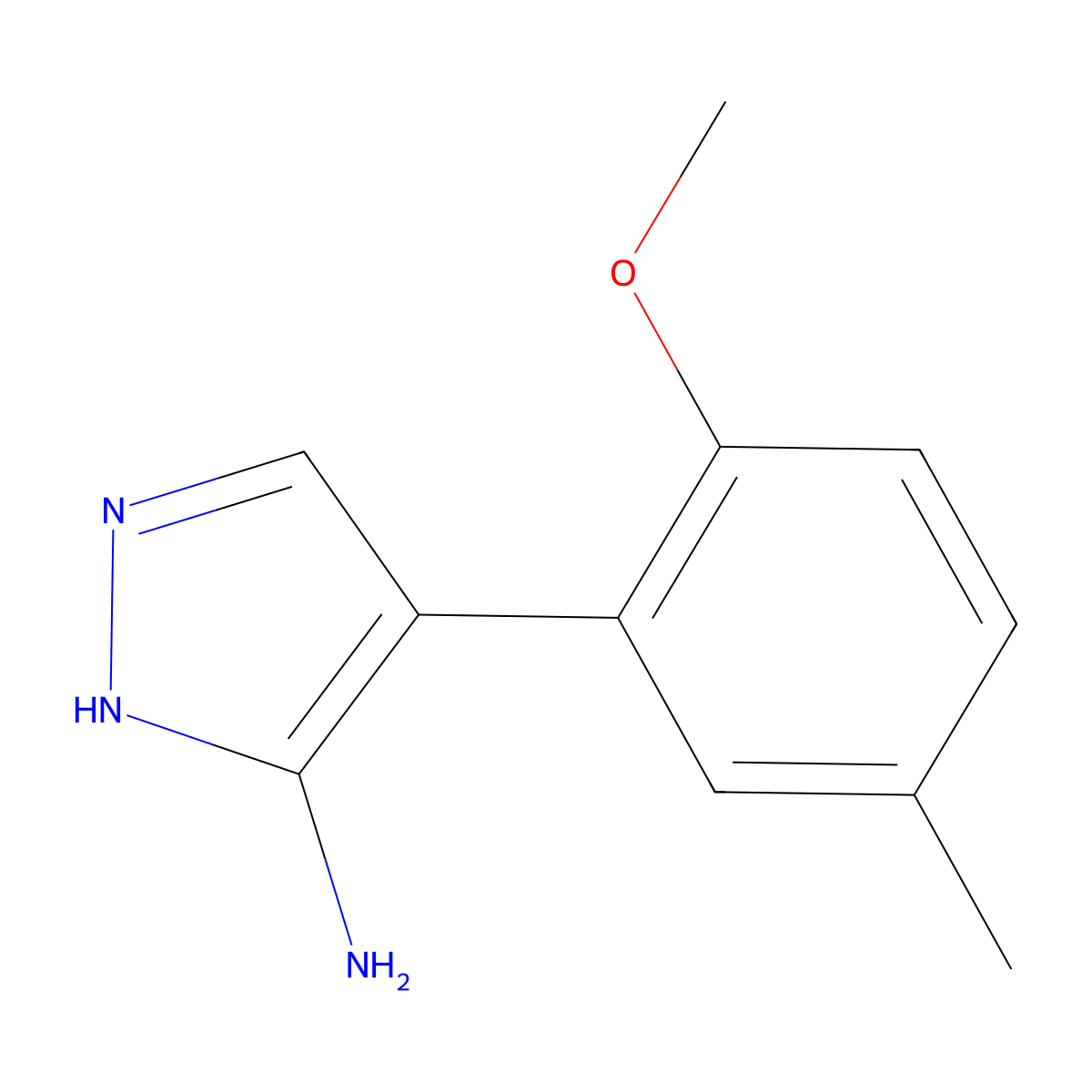 4-(2-methoxy-5-methylphenyl)-1H-pyrazol-5-amine molecular structure, CAS 2091662-97-2