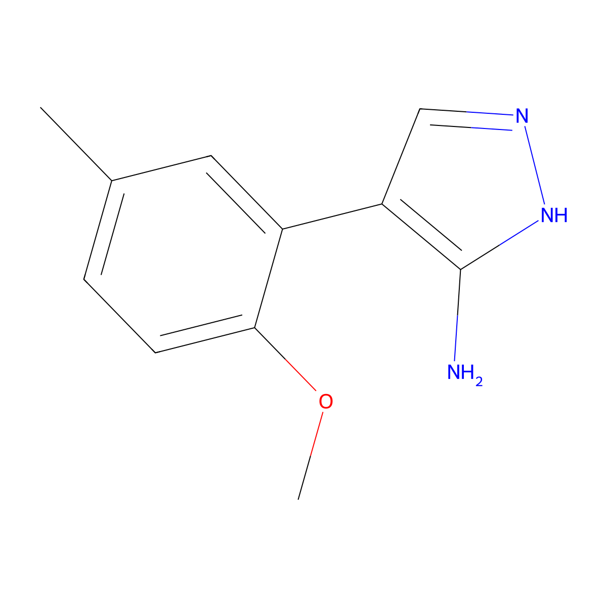 4-(2-methoxy-5-methylphenyl)-1H-pyrazol-5-amine molecular structure, CAS 2091662-97-2