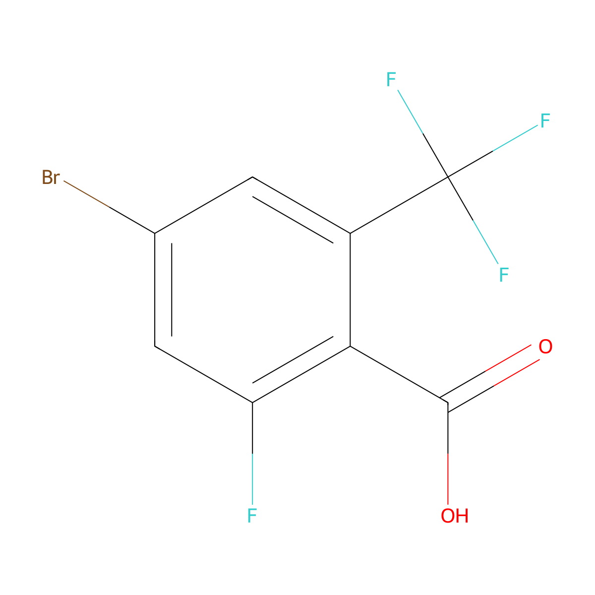 4-Bromo-2-fluoro-6-(trifluoromethyl)benzoic acid molecular structure, CAS 2091679-19-3