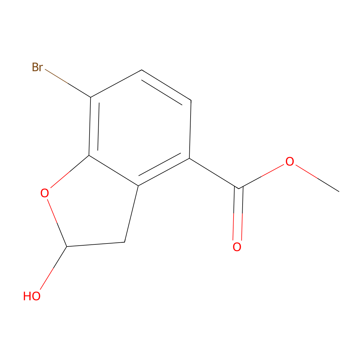 Methyl 7-bromo-2-hydroxy-2,3-dihydro-1-benzofuran-4-carboxylate molecular structure, CAS 2091680-78-1