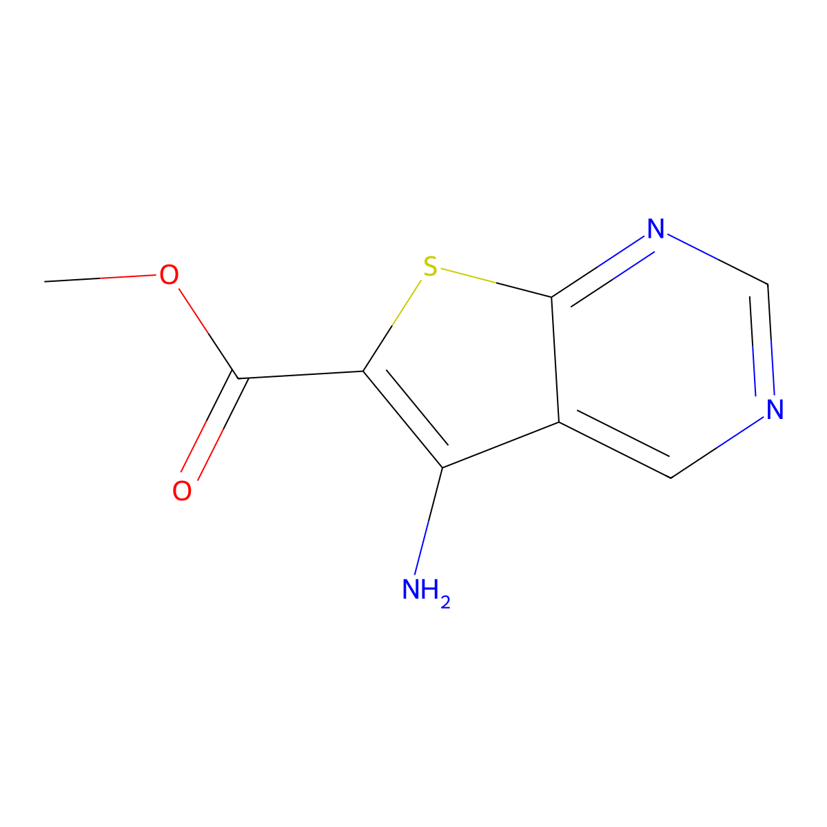 Methyl5-aminothieno[2,3-d]pyrimidine-6-carboxylate molecular structure, CAS 2091691-82-4