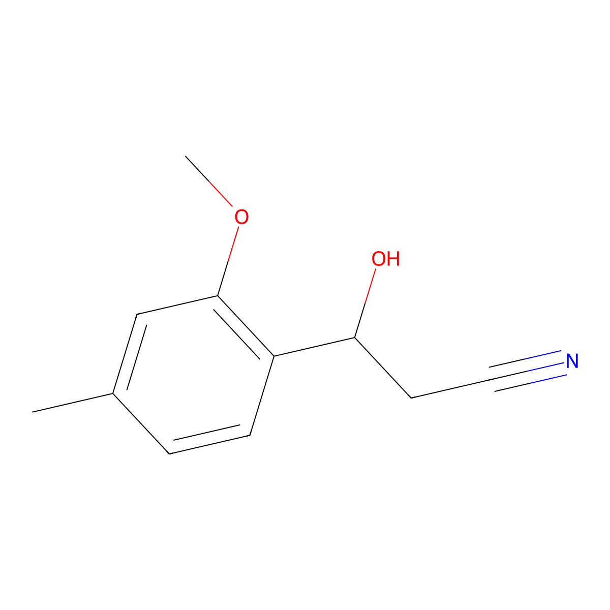 3-Hydroxy-3-(2-methoxy-4-methylphenyl)propanenitrile molecular structure, CAS 2091692-64-5