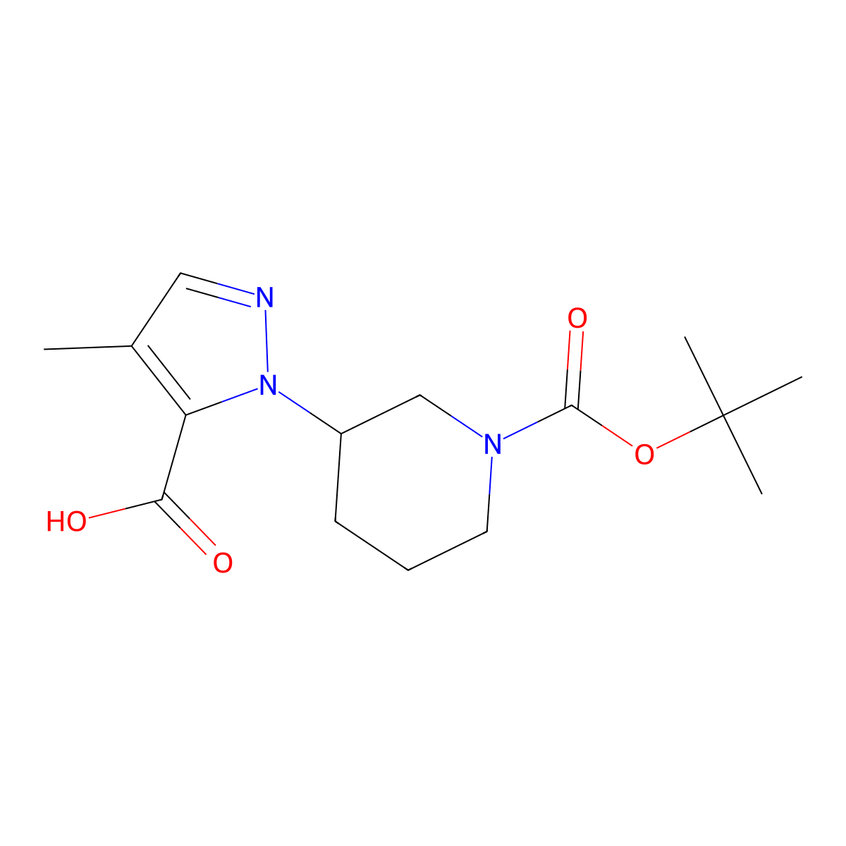1-{1-[(tert-butoxy)carbonyl]piperidin-3-yl}-4-methyl-1H-pyrazole-5-carboxylic acid molecular structure, CAS 2091694-00-5