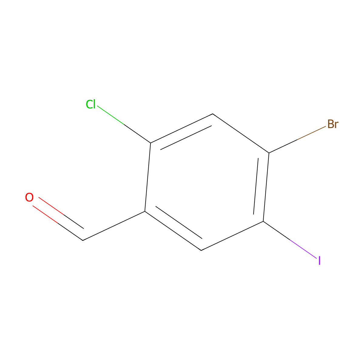 4-Bromo-2-chloro-5-iodobenzaldehyde molecular structure, CAS 2091701-35-6
