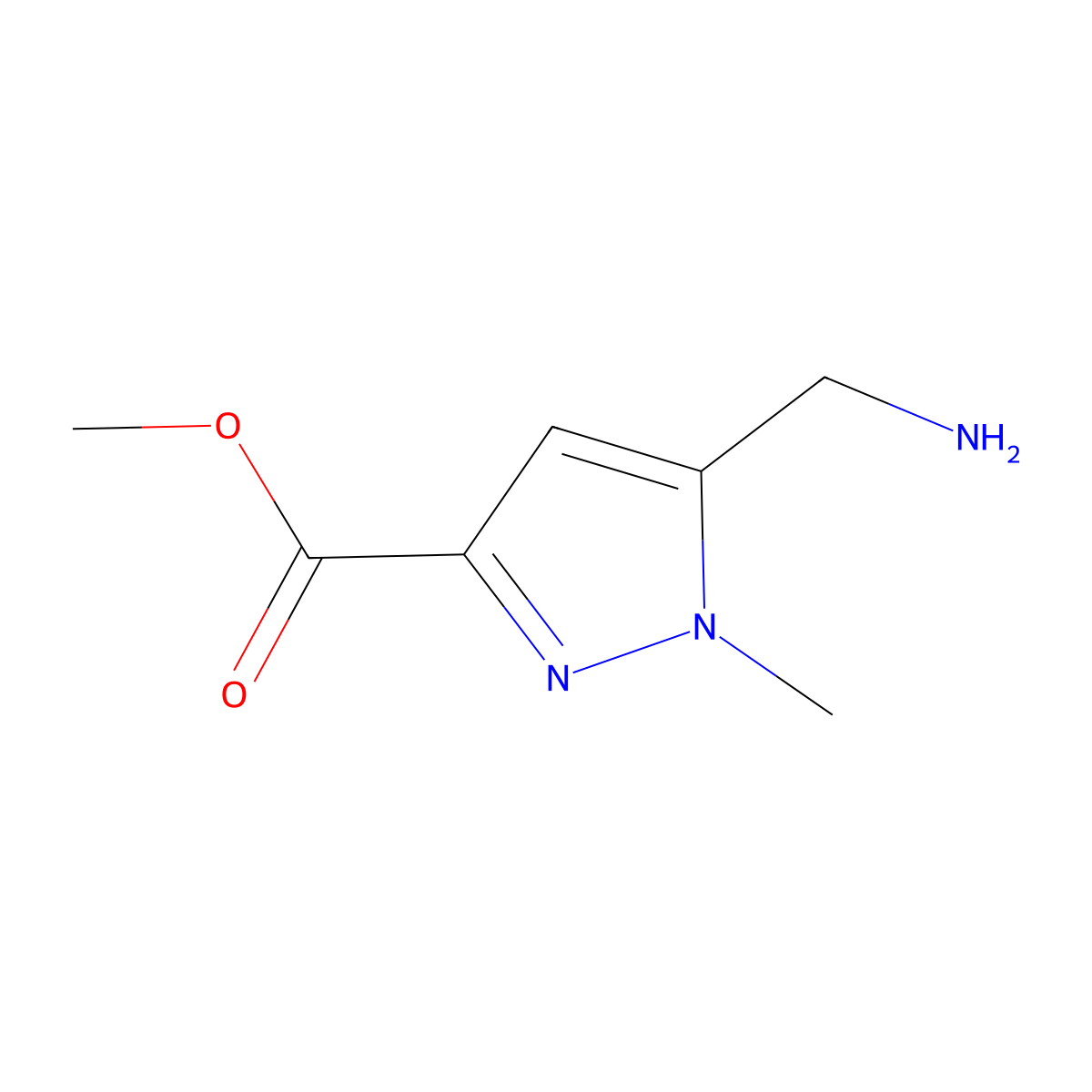 Methyl 5-(aminomethyl)-1-methyl-1H-pyrazole-3-carboxylate molecular structure, CAS 2091706-06-6