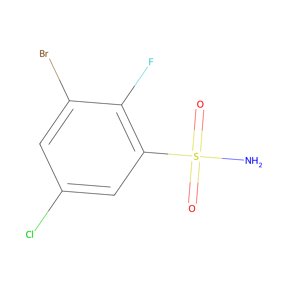 3-Bromo-5-chloro-2-fluorobenzene-1-sulfonamide molecular structure, CAS 2091715-31-8
