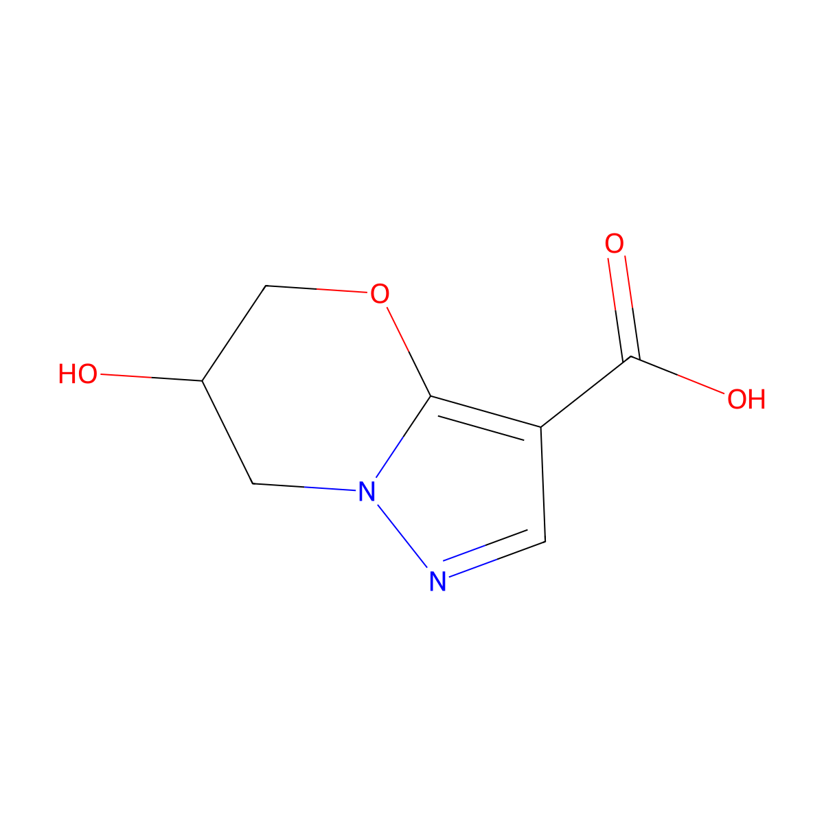 6-hydroxy-5H,6H,7H-pyrazolo[3,2-b][1,3]oxazine-3-carboxylic acid molecular structure, CAS 2091716-00-4