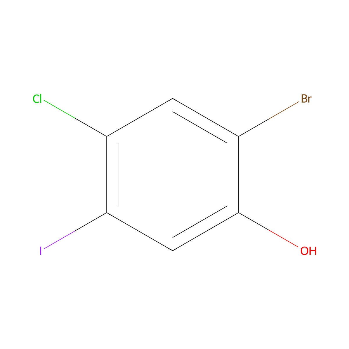 2-Bromo-4-chloro-5-iodophenol molecular structure, CAS 2091716-48-0