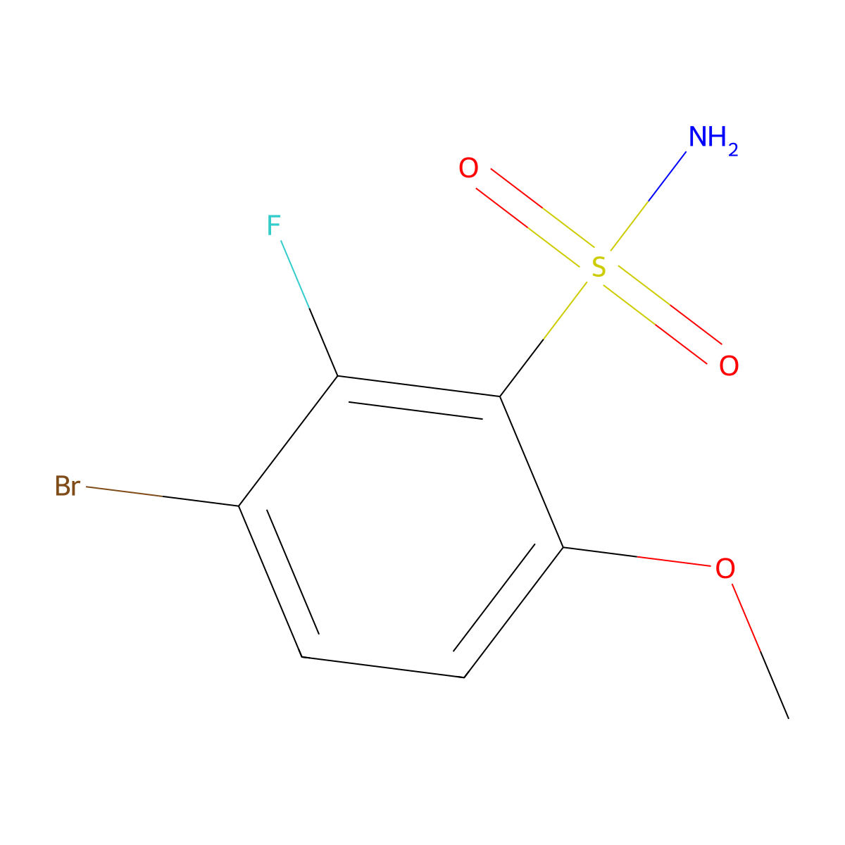3-Bromo-2-fluoro-6-methoxybenzene-1-sulfonamide molecular structure, CAS 2091727-02-3