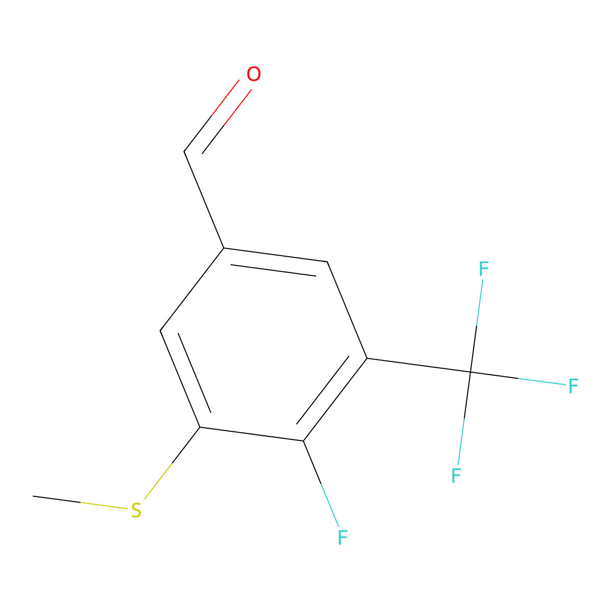 4-Fluoro-3-(methylthio)-5-(trifluoromethyl)benzaldehyde molecular structure, CAS 2091742-64-0