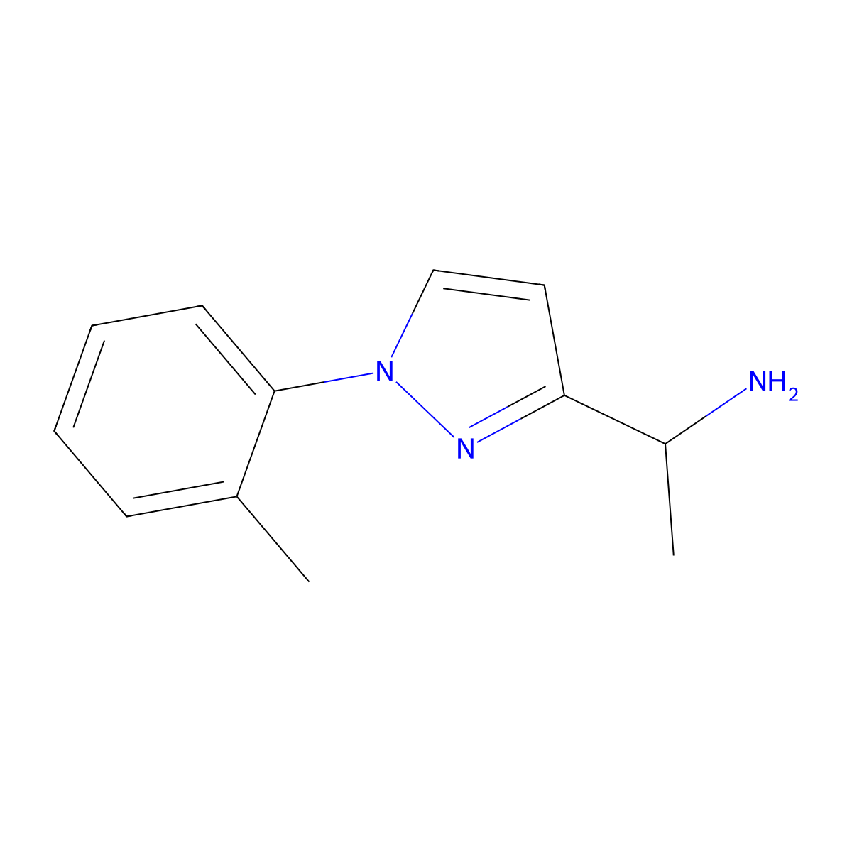 1-[1-(2-methylphenyl)-1H-pyrazol-3-yl]ethan-1-amine molecular structure, CAS 2091751-12-9