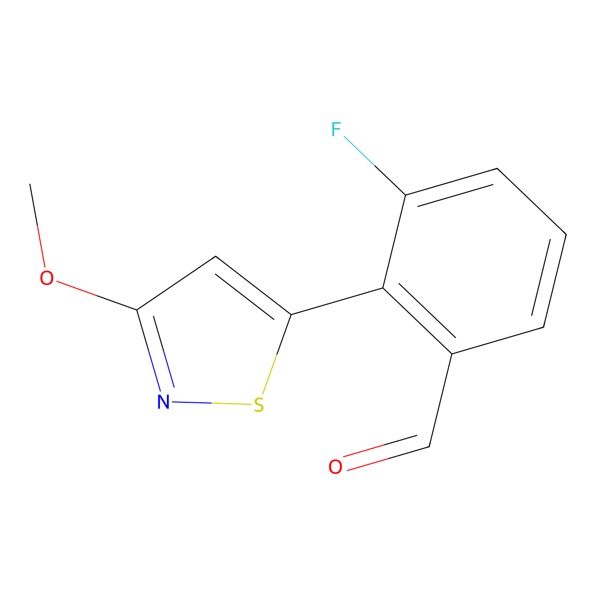 3-Fluoro-2-(3-methoxy-1,2-thiazol-5-yl)benzaldehyde molecular structure, CAS 2091751-46-9
