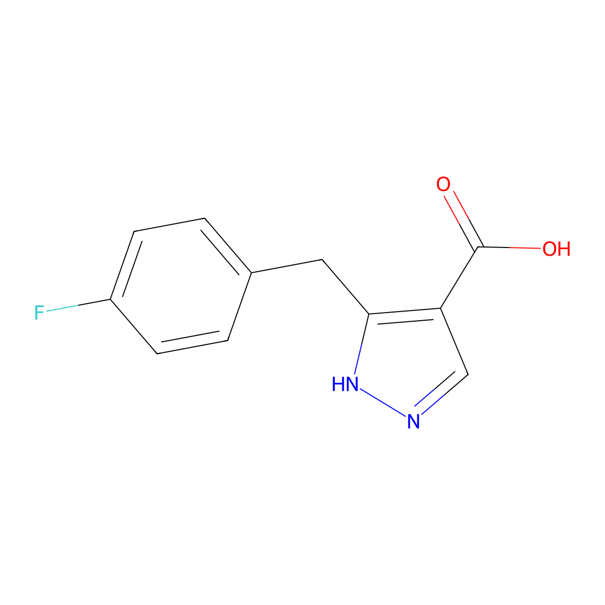 5-[(4-Fluorophenyl)methyl]-1H-pyrazole-4-carboxylic acid molecular structure, CAS 2091758-58-4