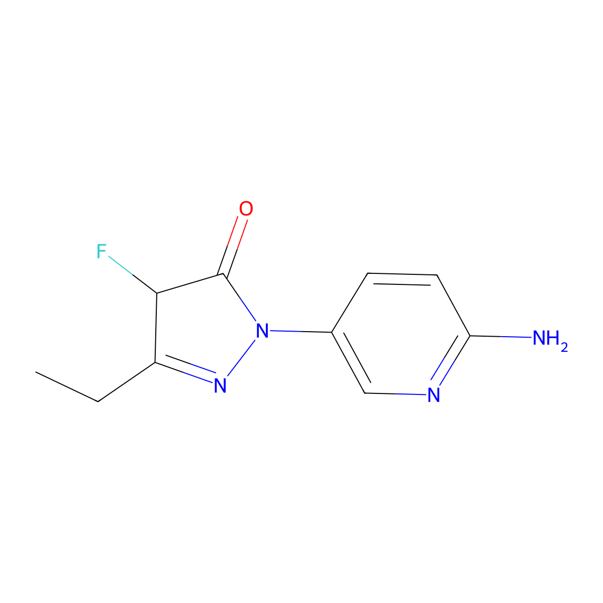 1-(6-Aminopyridin-3-yl)-3-ethyl-4-fluoro-4,5-dihydro-1H-pyrazol-5-one molecular structure, CAS 2091762-14-8