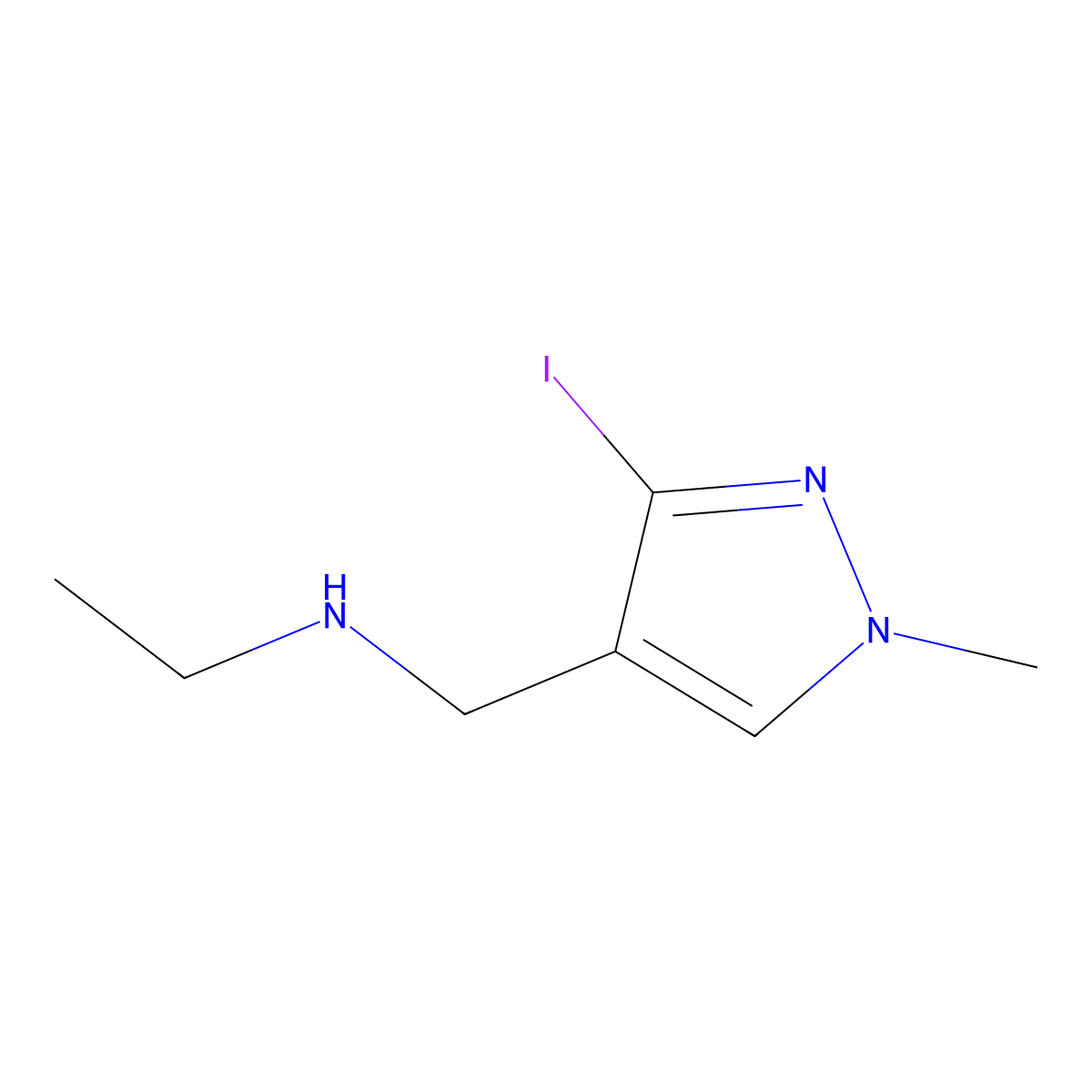 Ethyl[(3-iodo-1-methyl-1H-pyrazol-4-yl)methyl]amine molecular structure, CAS 2091762-27-3
