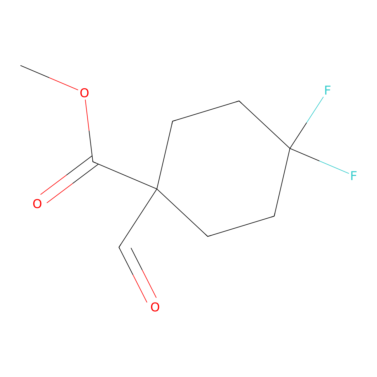 Methyl 4,4-difluoro-1-formylcyclohexane-1-carboxylate molecular structure, CAS 2091763-68-5