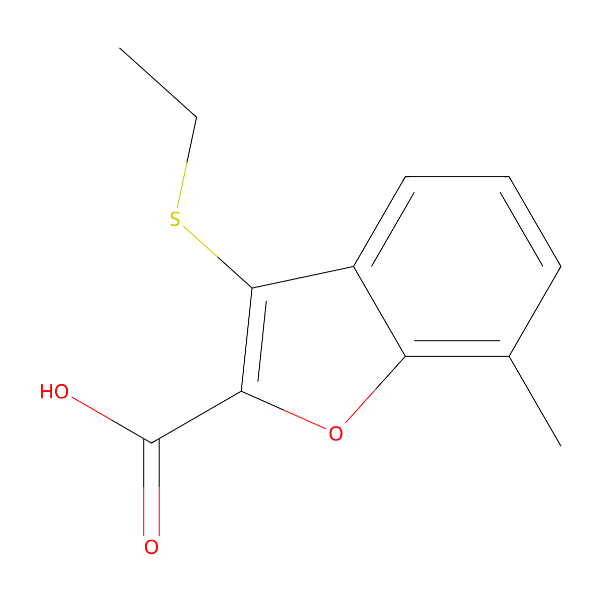 3-(Ethylsulfanyl)-7-methyl-1-benzofuran-2-carboxylic acid molecular structure, CAS 2091773-72-5