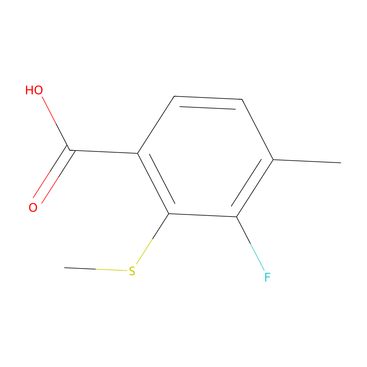 3-Fluoro-4-methyl-2-(methylsulfanyl)benzoic acid molecular structure, CAS 2091775-92-5