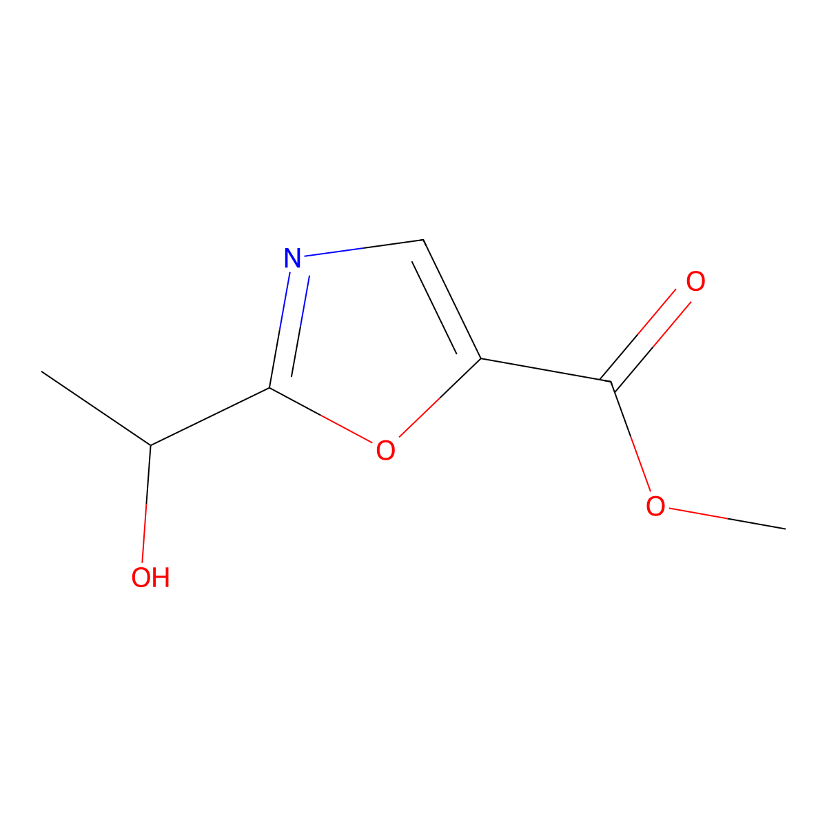 Methyl 2-(1-hydroxyethyl)oxazole-5-carboxylate molecular structure, CAS 2091784-27-7