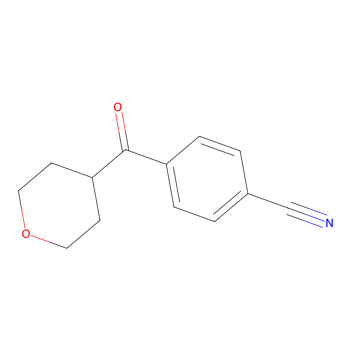 4-[(Tetrahydro-2H-pyran-4-yl)carbonyl]benzonitrile molecular structure, CAS 2091804-38-3