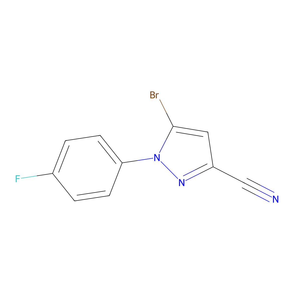 5-Bromo-1-(4-fluorophenyl)-1H-pyrazole-3-carbonitrile molecular structure, CAS 2091807-05-3