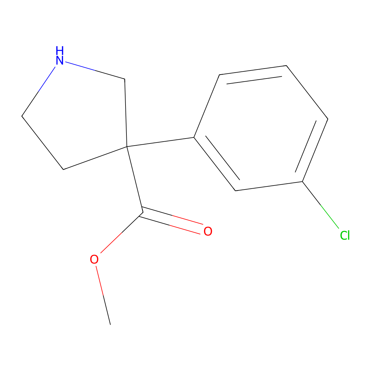 Methyl 3-(3-chlorophenyl)pyrrolidine-3-carboxylate molecular structure, CAS 2091842-53-2