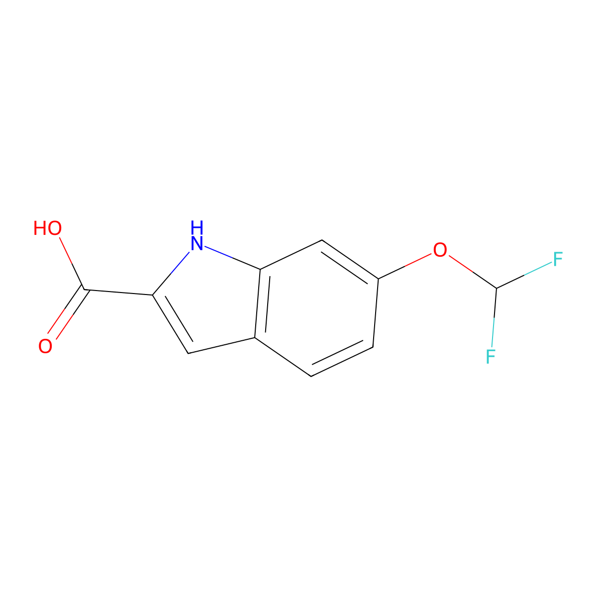 6-(difluoromethoxy)-1H-indole-2-carboxylic acid molecular structure, CAS 2091848-23-4