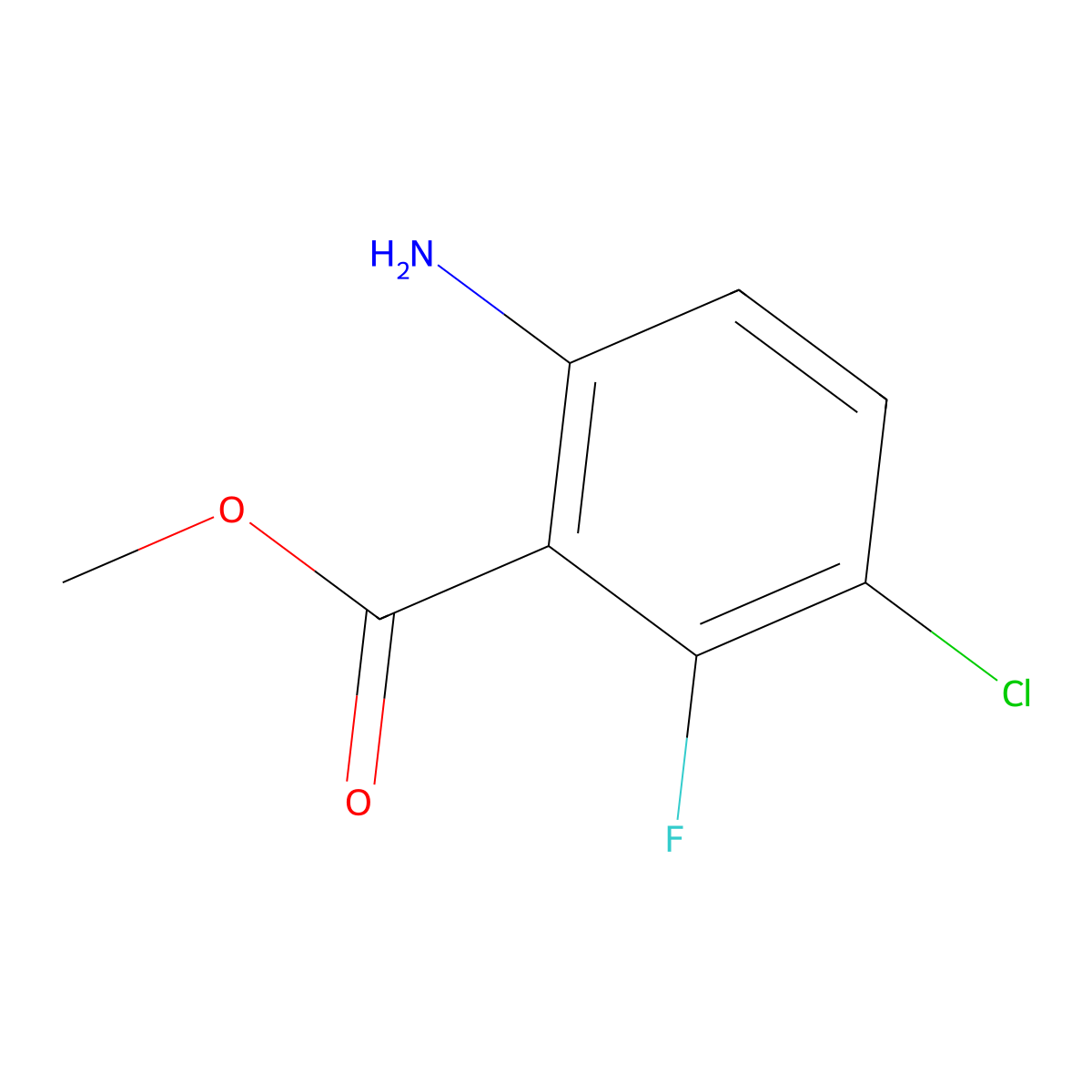 Methyl 6-amino-3-chloro-2-fluorobenzoate molecular structure, CAS 2091850-02-9