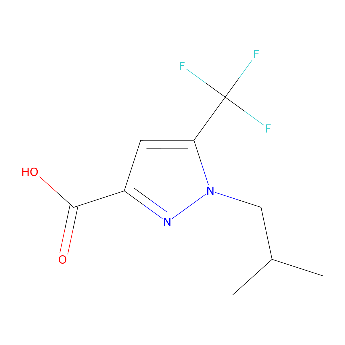 1-Isobutyl-5-(trifluoromethyl)-1H-pyrazole-3-carboxylic acid molecular structure, CAS 2091866-99-6