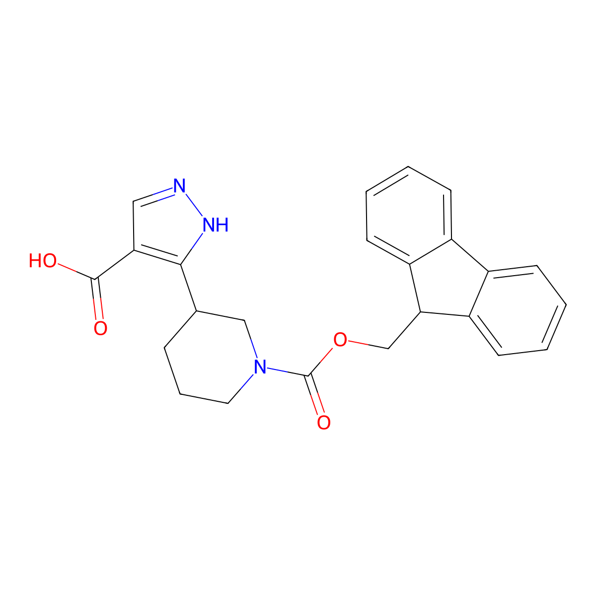 3-(1-{[(9H-fluoren-9-yl)methoxy]carbonyl}piperidin-3-yl)-1H-pyrazole-4-carboxylic acid molecular structure, CAS 2091893-43-3