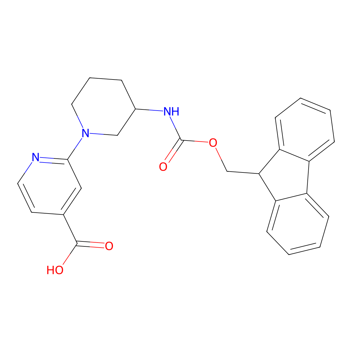 2-[3-({[(9H-fluoren-9-yl)methoxy]carbonyl}amino)piperidin-1-yl]pyridine-4-carboxylic acid molecular structure, CAS 2091908-54-0