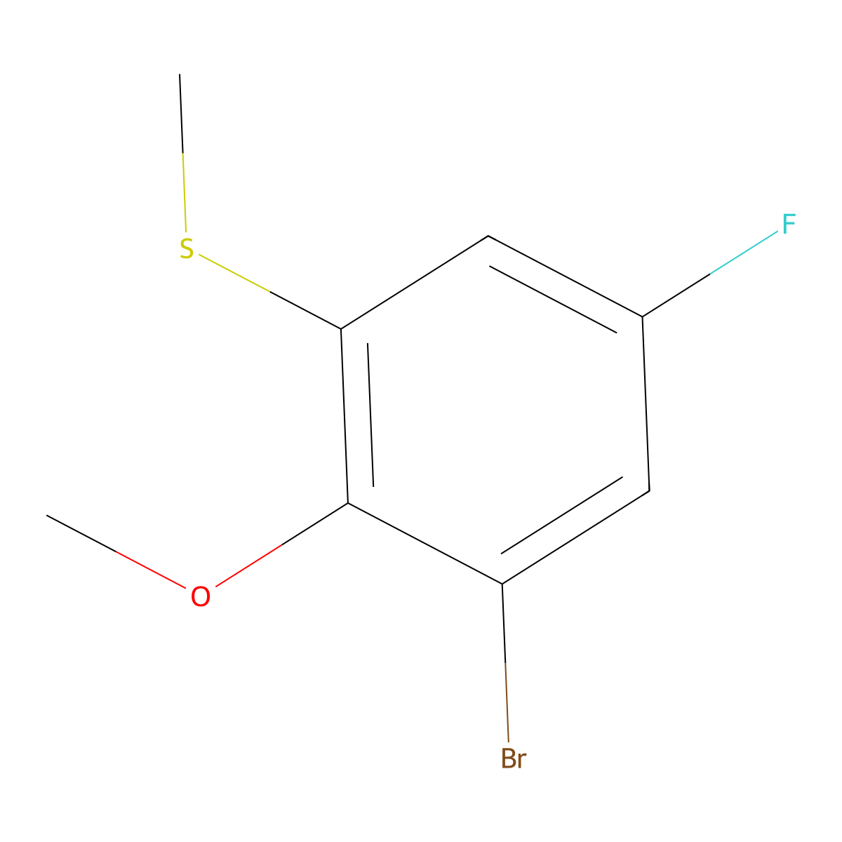(3-Bromo-5-fluoro-2-methoxyphenyl)(methyl)sulfane molecular structure, CAS 2091914-14-4