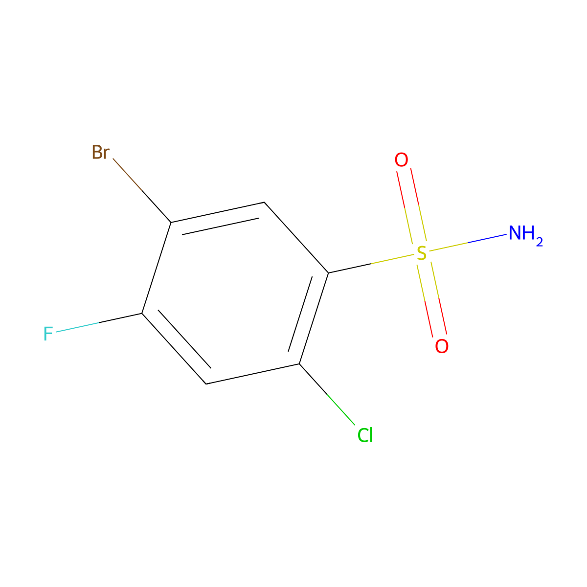5-Bromo-2-chloro-4-fluorobenzene-1-sulfonamide molecular structure, CAS 2091949-33-4