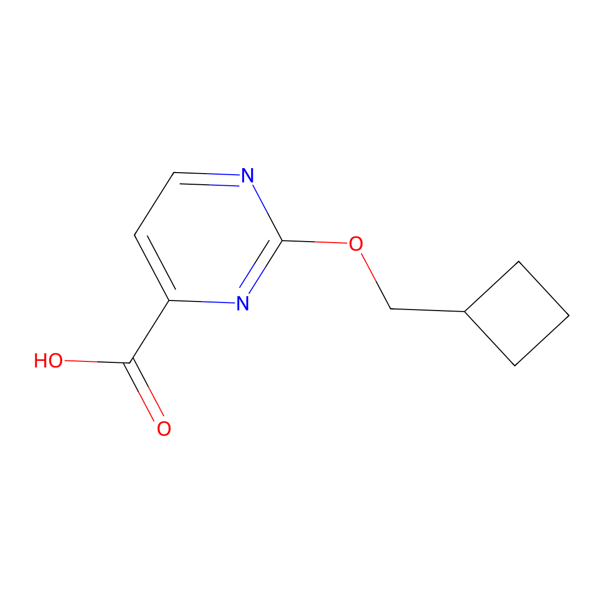 2-(Cyclobutylmethoxy)pyrimidine-4-carboxylic acid molecular structure, CAS 2091952-95-1