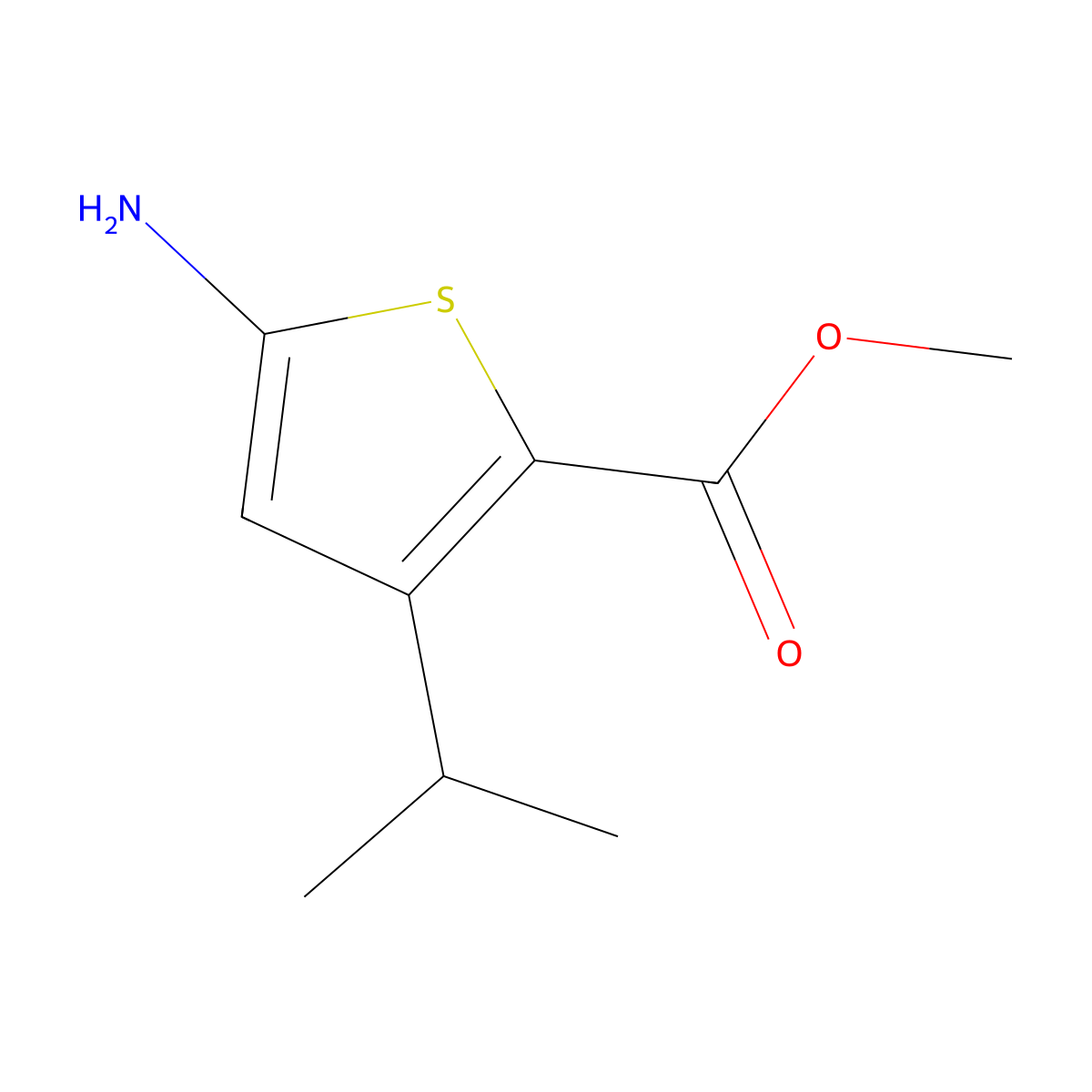 Methyl 5-amino-3-(propan-2-yl)thiophene-2-carboxylate molecular structure, CAS 2091962-29-5