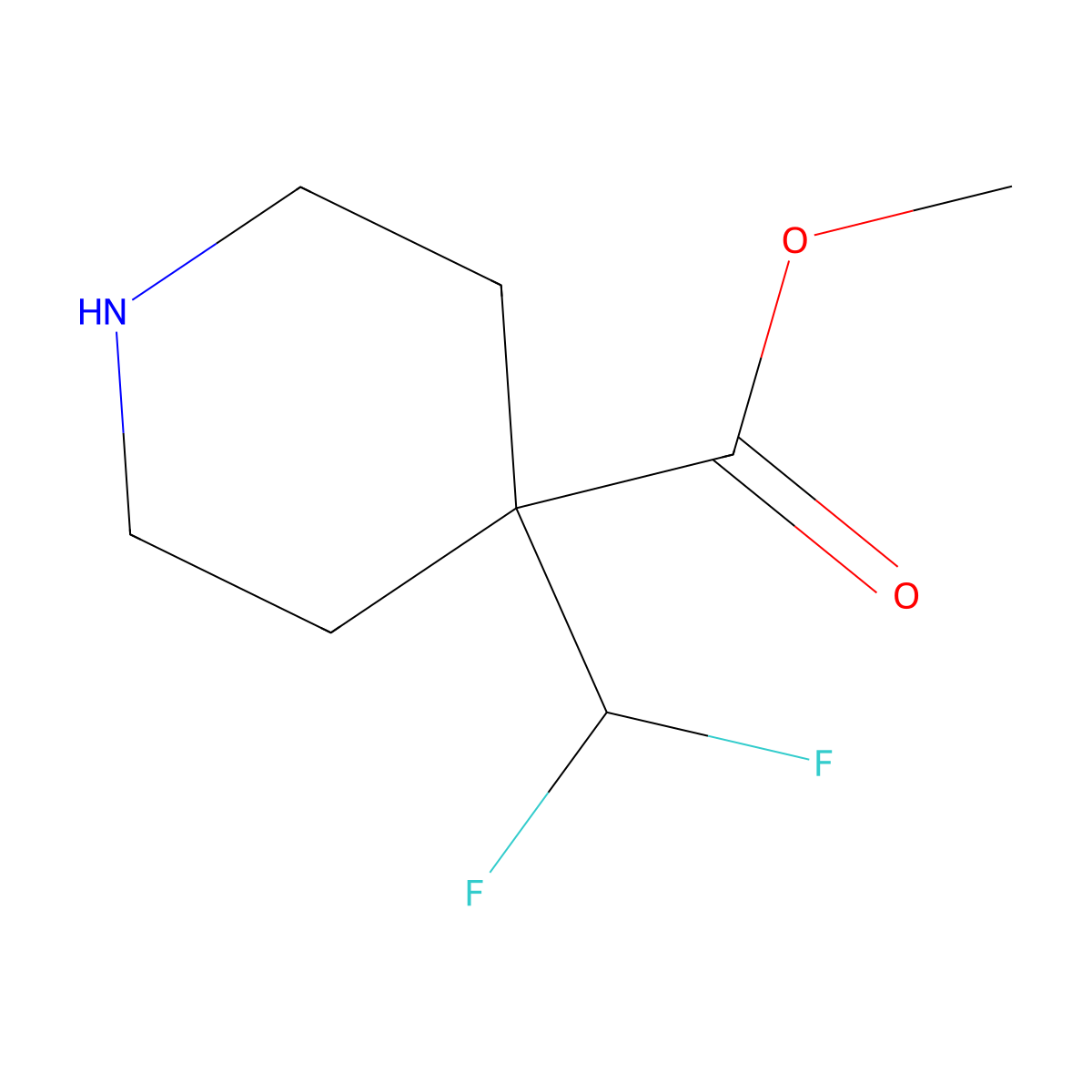 Methyl 4-(difluoromethyl)piperidine-4-carboxylate molecular structure, CAS 2091971-54-7