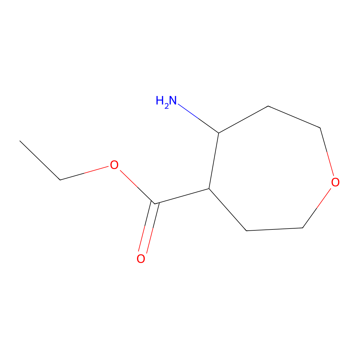 Ethyl 5-aminooxepane-4-carboxylate molecular structure, CAS 2091982-56-6